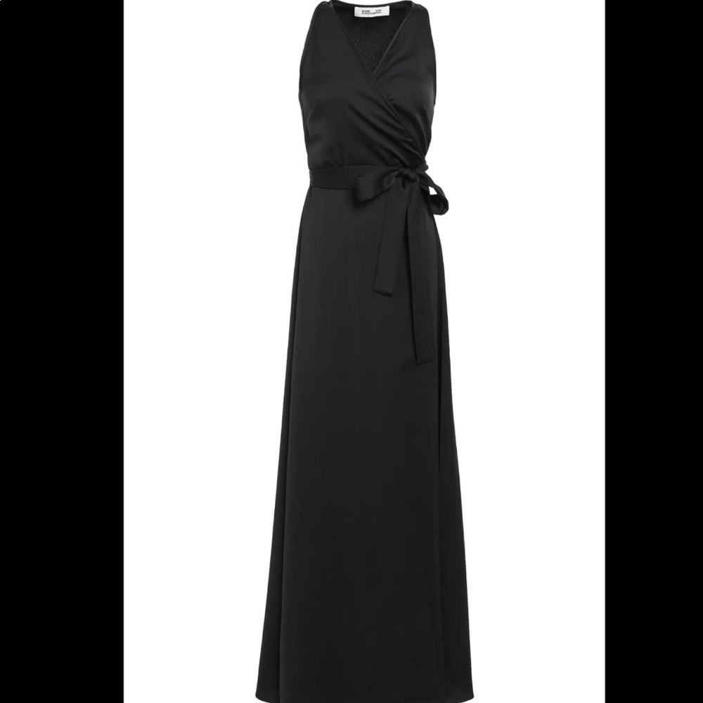 DVF black silk wrap maxi dress